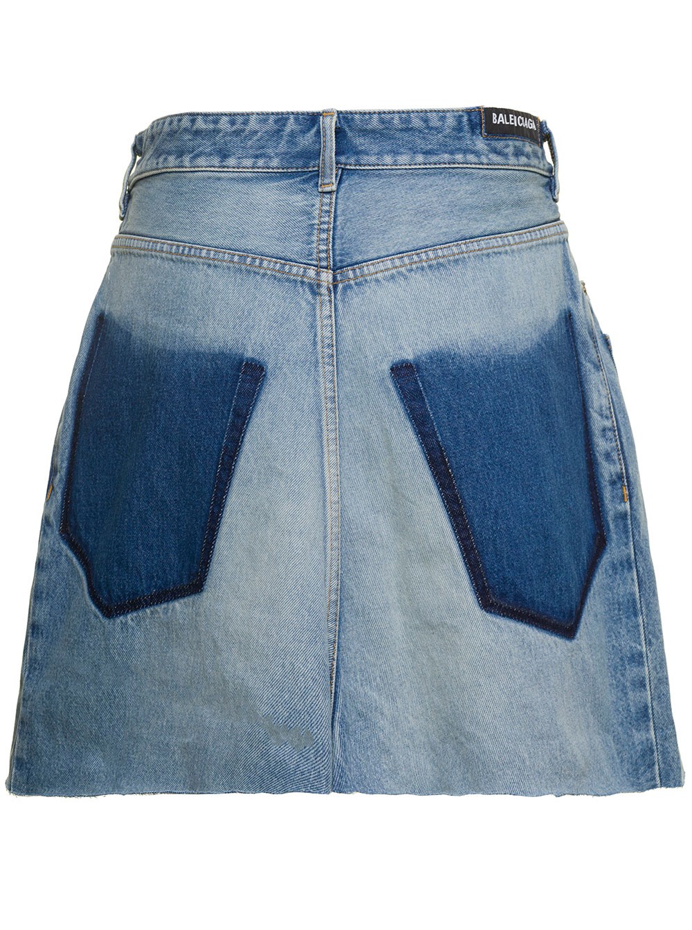 Balenciaga Light blue mini-skirt with patch pockets and raw