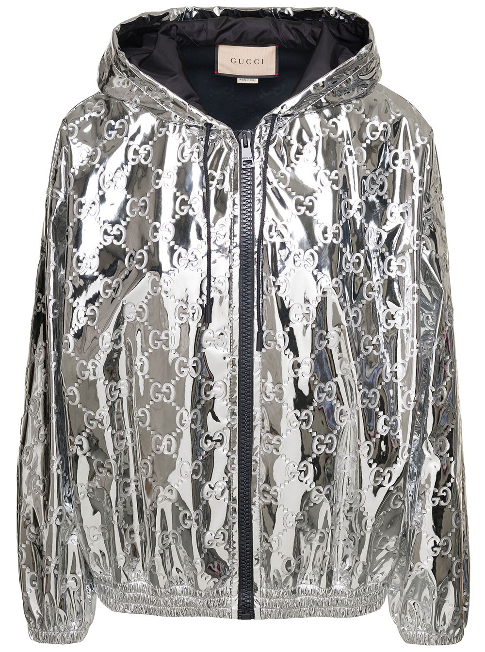 Gucci Silver zip-up jacket with hood in gg embossed fabric