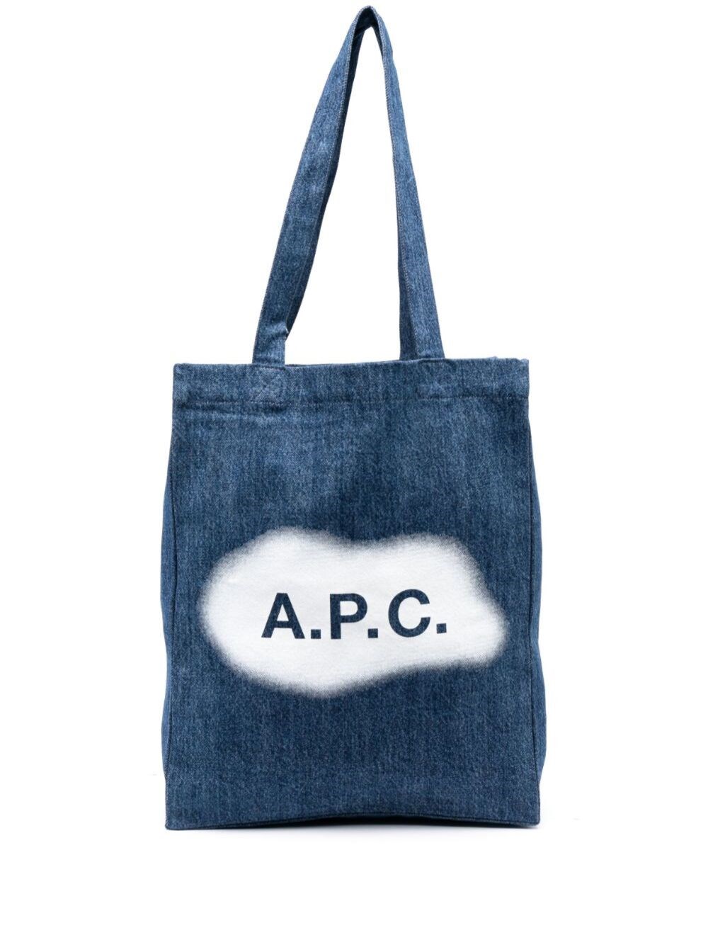 トートバッグ A.P.C. Denim Mini Lou Shopping Bag A.p.c. 'lou' blue tote bag with cloud print at the front in