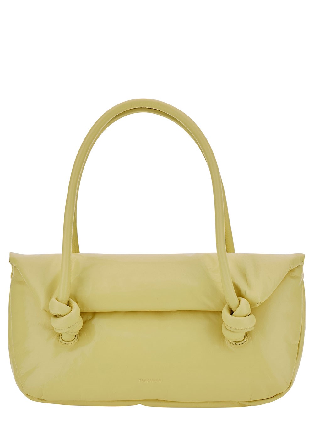Jil sander 'knot small' yellow shoulder bag with laminated logo in