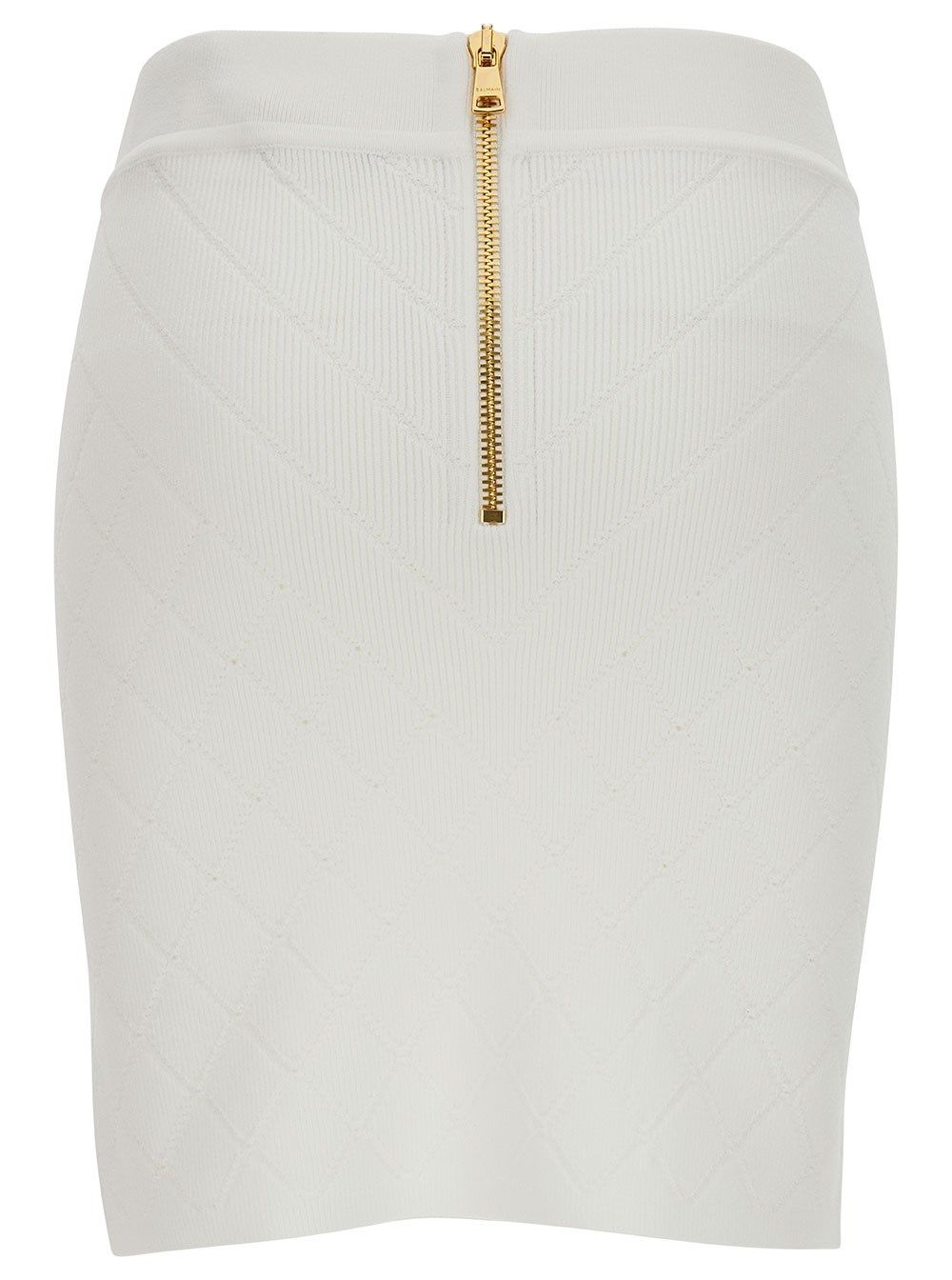 【関税&送料込み】Balmain White Mini Pencil Skirt With Jew Balmain White mini pencil skirt with jewel buttons in