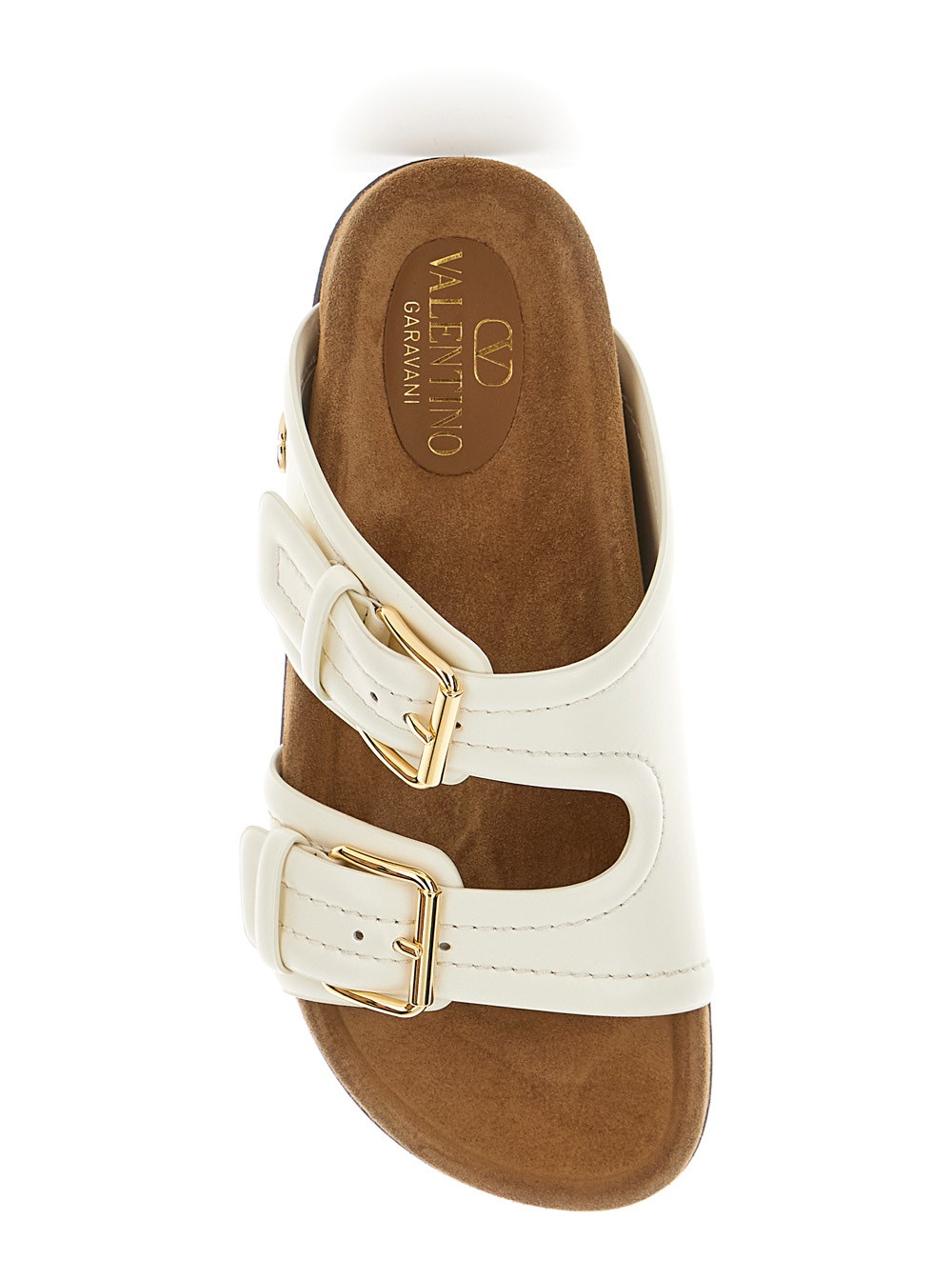 サンダル・ミュール VALENTINO 'Fussfriend' Slide with Buckles in Leather Woman Fussfriend shearling-lined leather sandals in brown