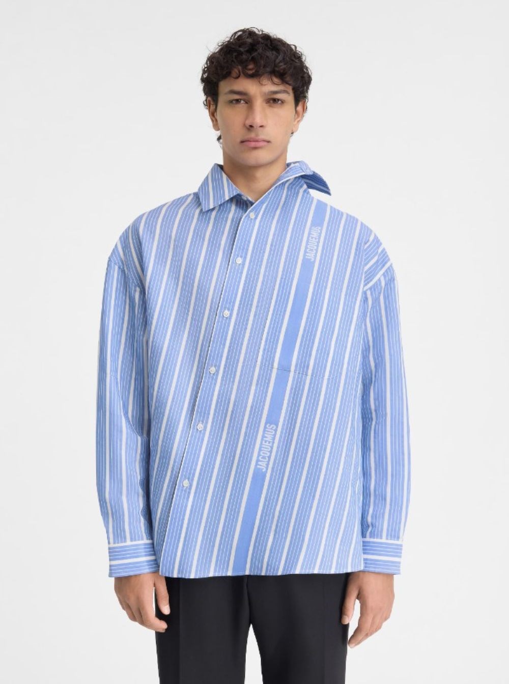 Jacquemus Light-blue striped 'la chemise cuadro' in silk