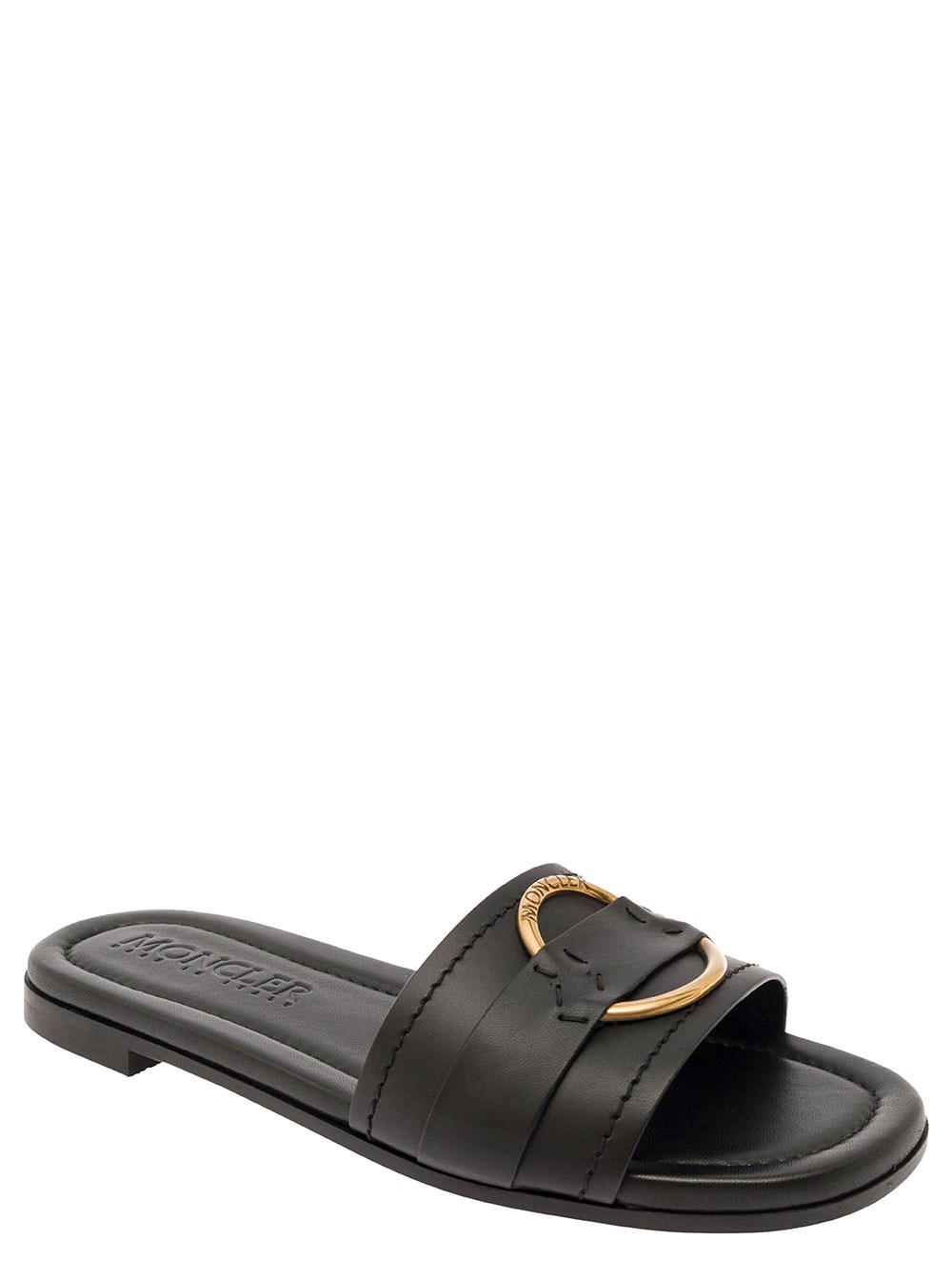 Moncler 'bell' black slide with heel in leather woman Moncler 'bell' black slide with heel in leather woman