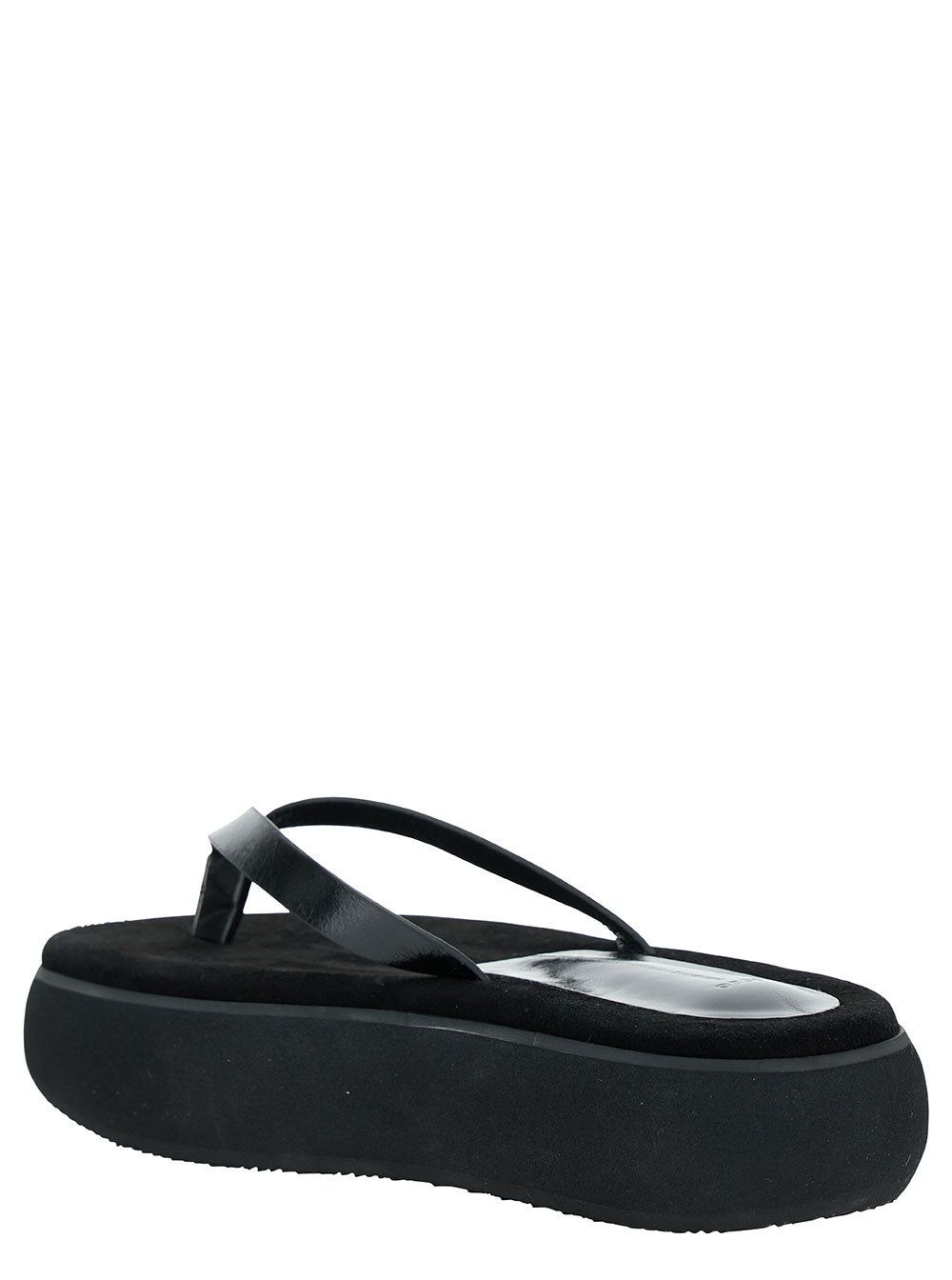 Osoi 'boat' black flip flops with chunky sole in leather