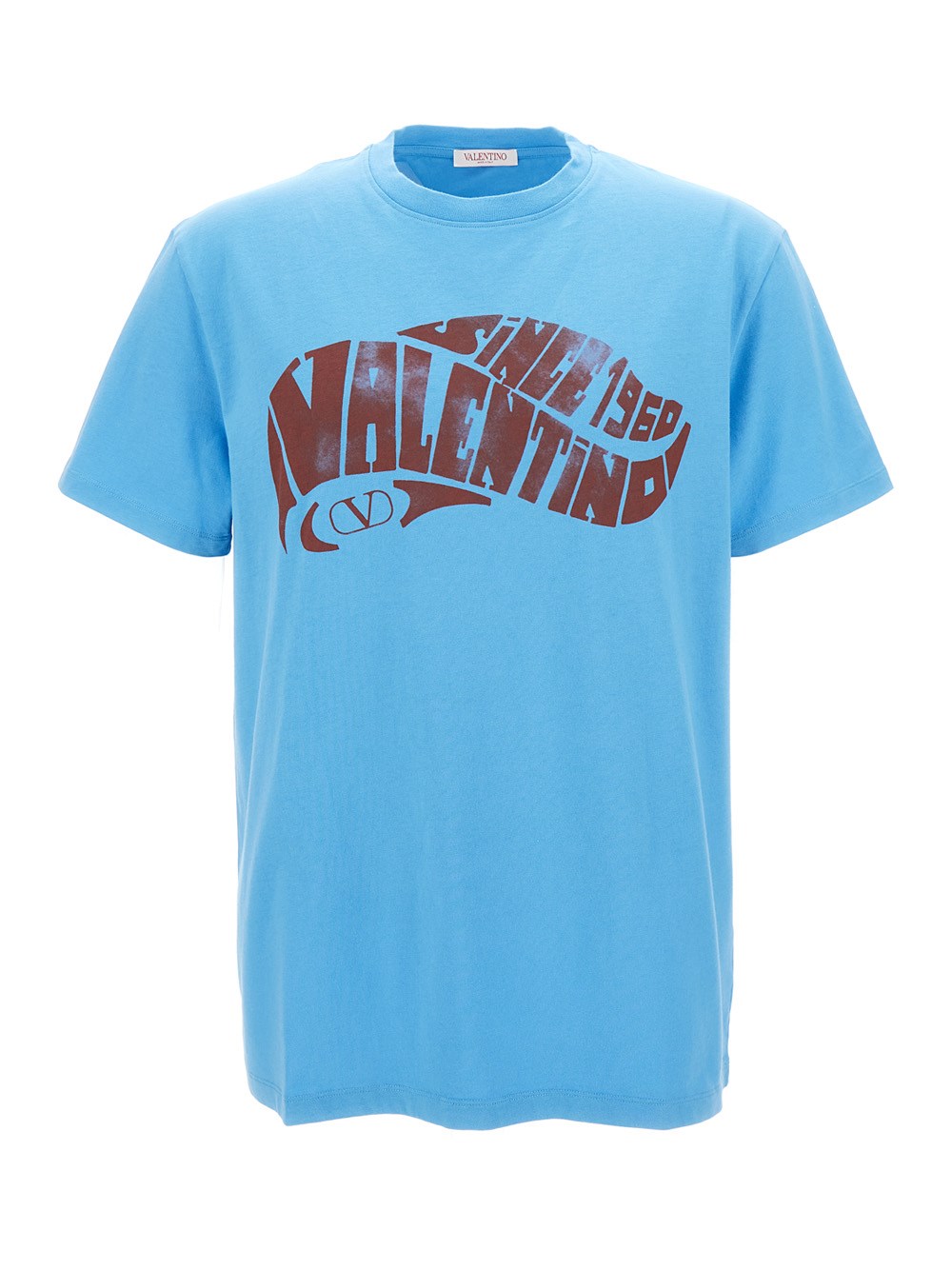 トップスその他 Valentino Light blue T-shirt with logo patch Valentino Light blue crewneck t-shirt with logo print in