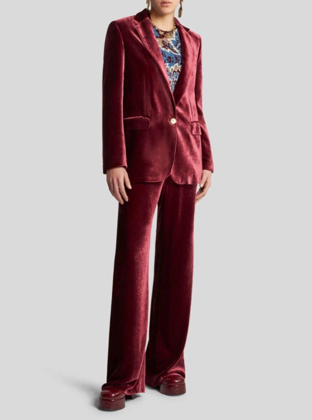 パンツ ETRO Red Pants with Elastic Waistband in Velvet Woman Etro Red pants with elastic waistband in velvet woman