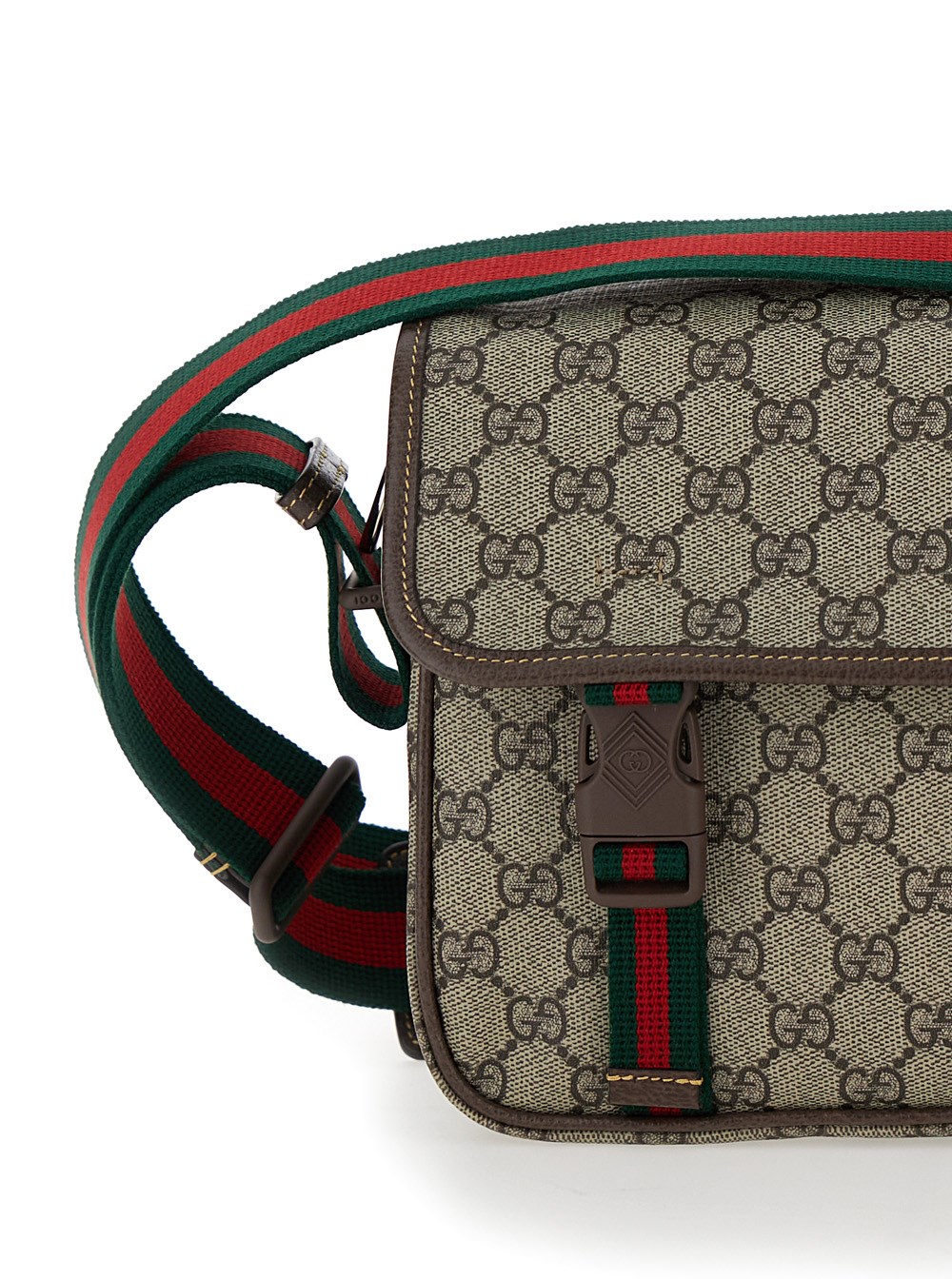 Gucci Beige and ebony crossbody bag with web detail in gg supreme canvas man available on Gaudenzi Boutique 139583