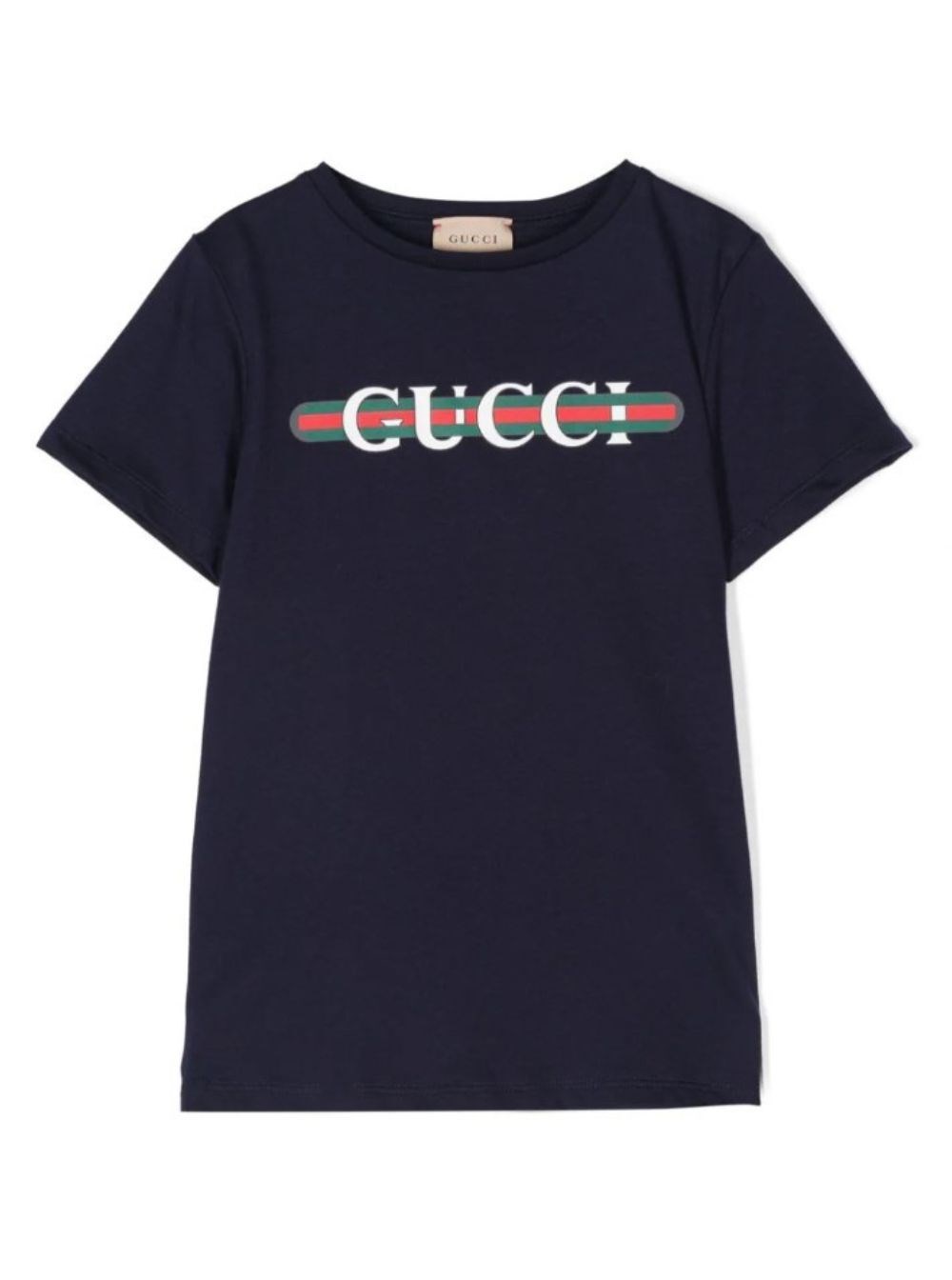 Gucci kids Black t-shirt with logo print and web in jersey