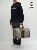 Gucci 'gucci savoy big' beige and ebony travel duffle bag with web