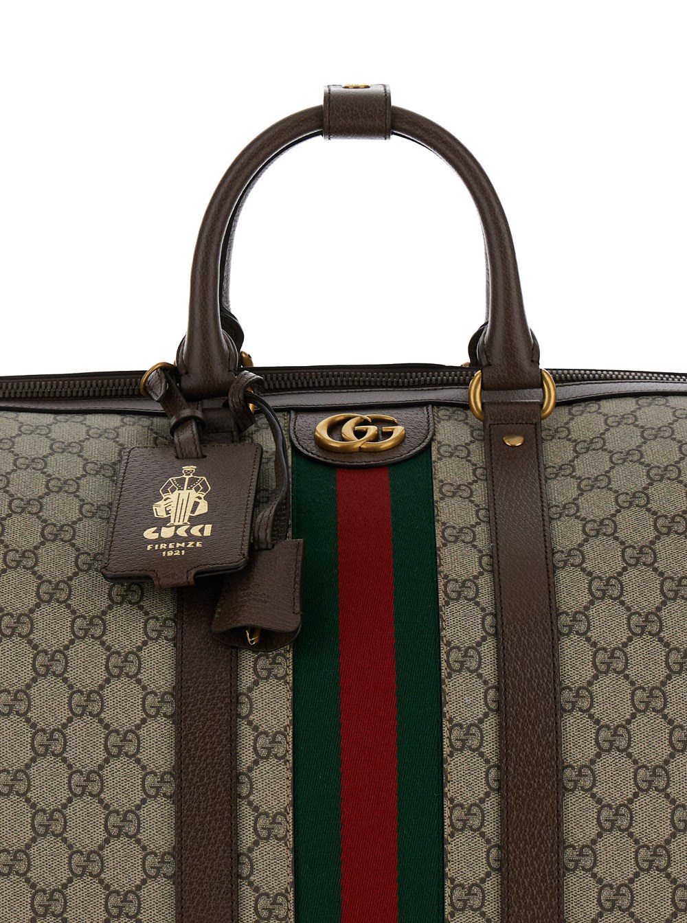 Gucci 'gucci savoy big' beige and ebony travel duffle bag with web