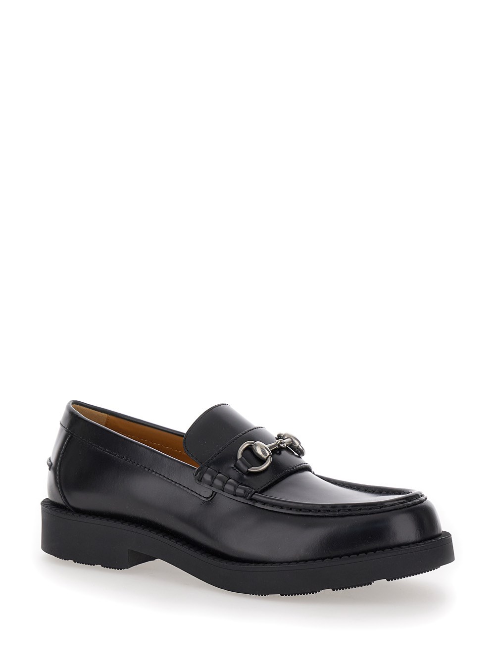 Gucci Black chunky loafers with horsebit detail in leather  display picture 1
