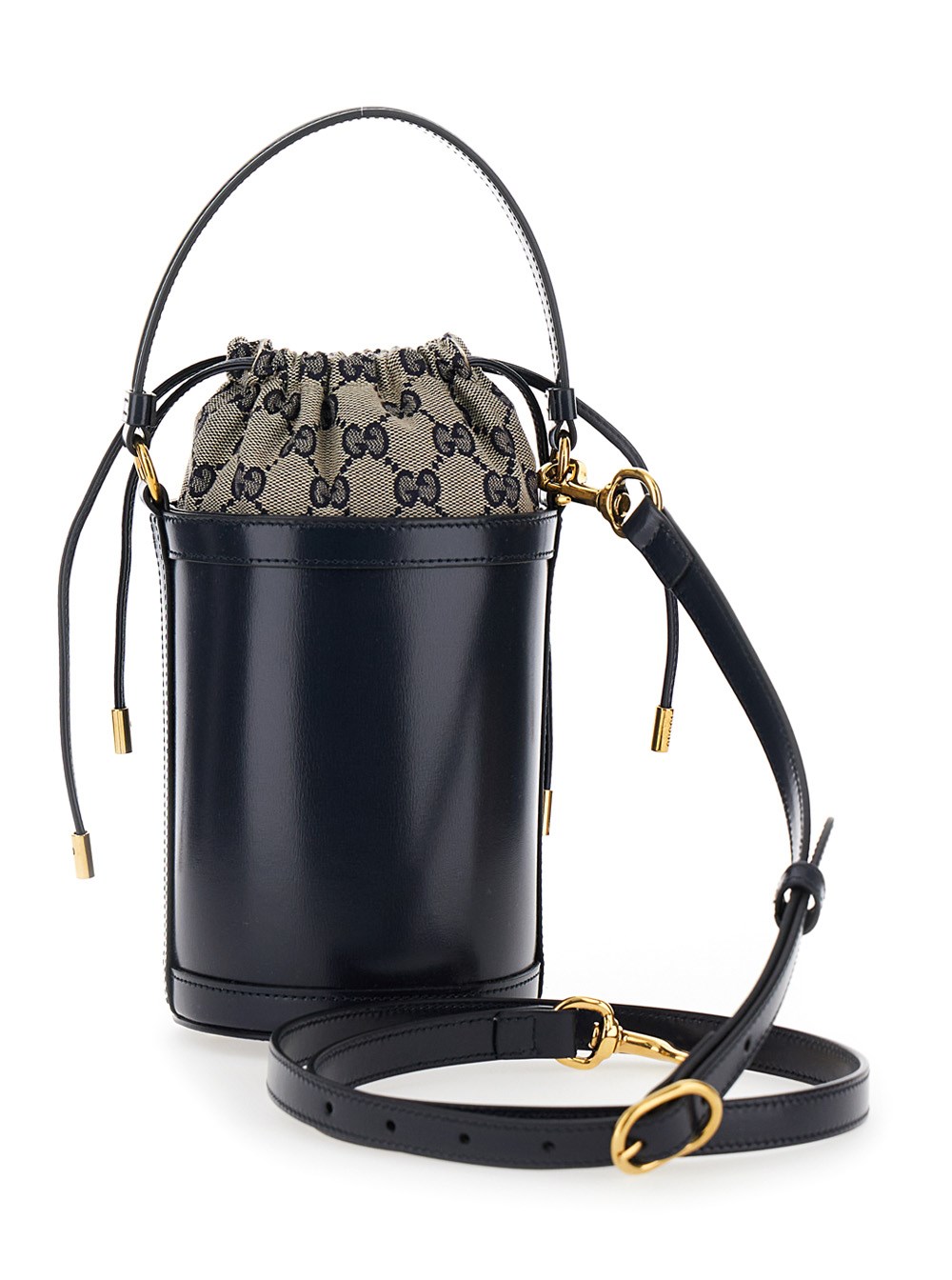 Gucci Black mini bucket bag with double g in leather woman