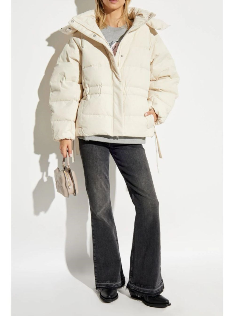 Ganni Tech seersucker oversized puffer jacket available on