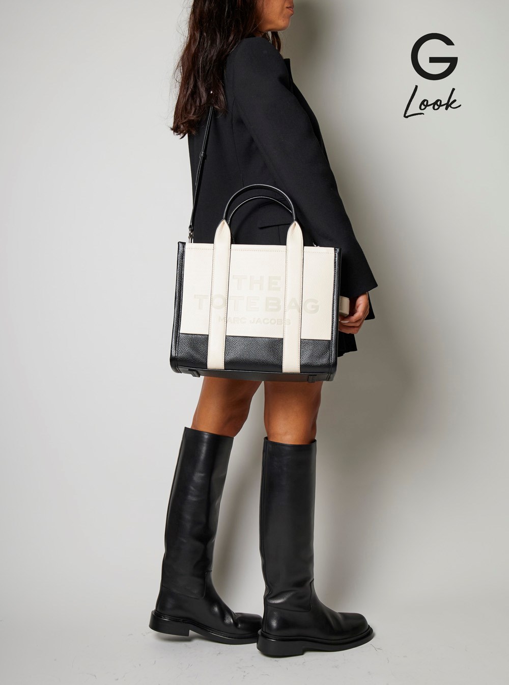 Marc jacobs 'the medium tote bag' white and black shoulder bag
