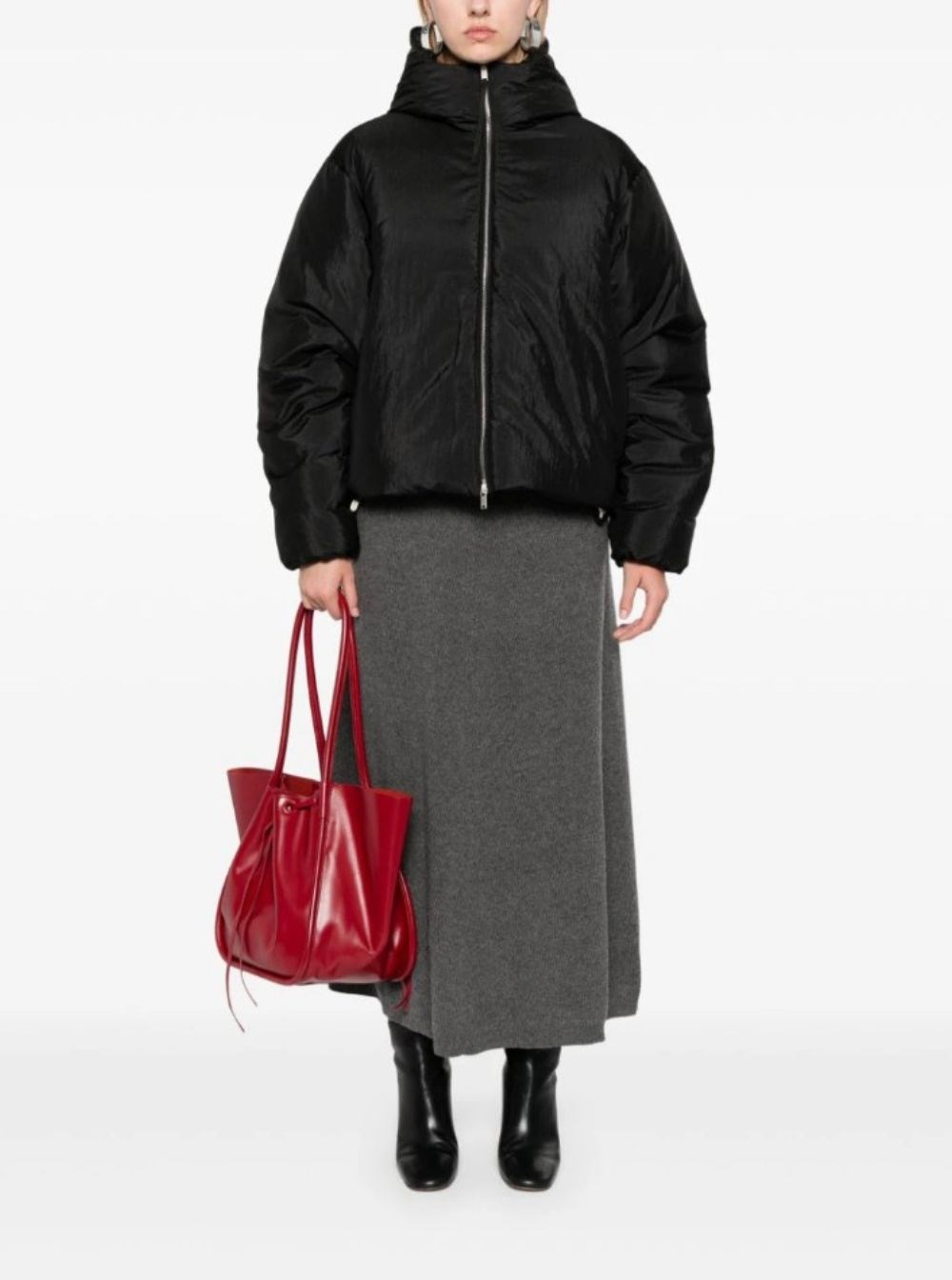 Jil sander Black down jacket with hood in tech fabric woman