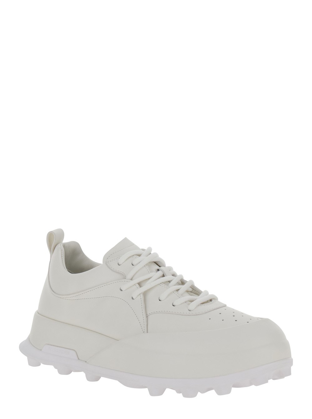 Jil sander 'orb' white low top sneakers with cleated sole in