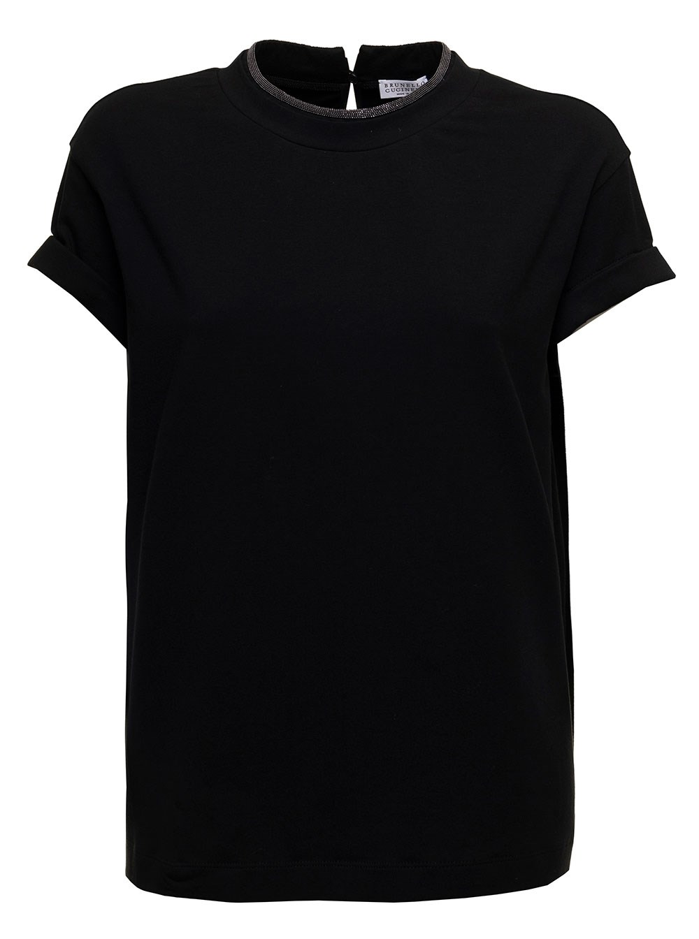 Tシャツ・カットソー BRUNELLO CUCINELLI Women Tops M0T18BD200 C101 NERO BLACK Brunello Cucinelli - Black Keyhole Cotton T-Shirt