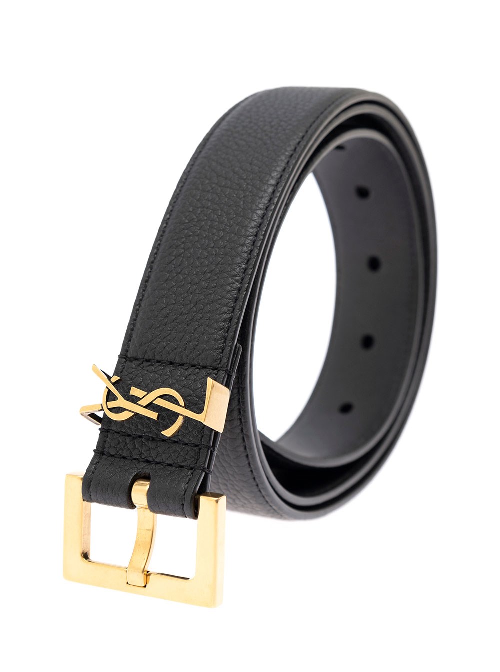Saint laurent Soft leather belt with gold metal buckle man ysl