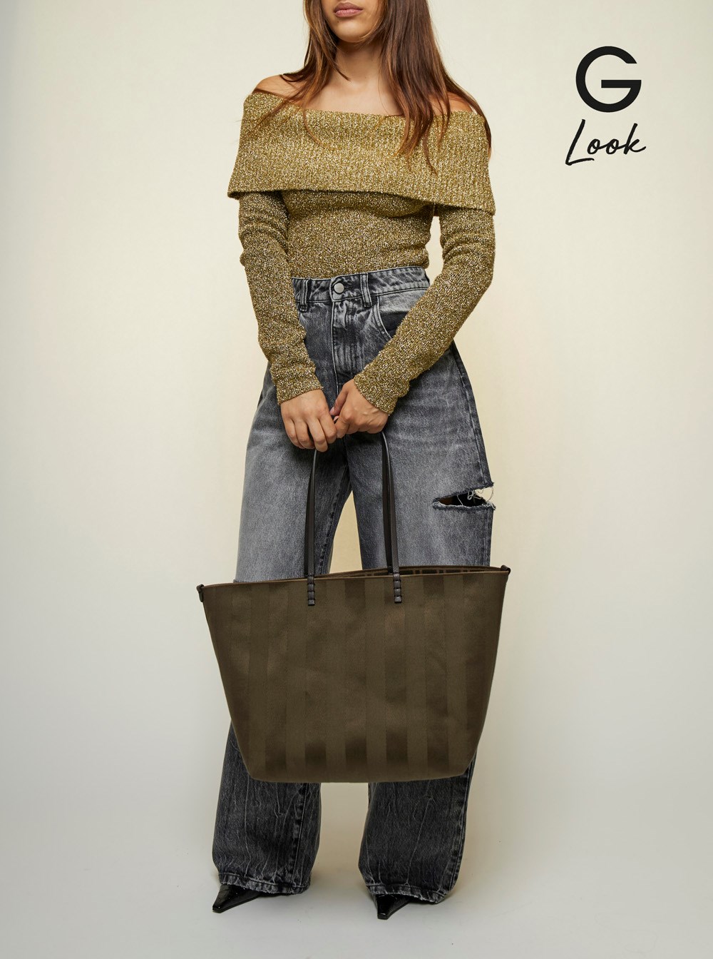 Fendi 'roll large' military green reversible tote bag in