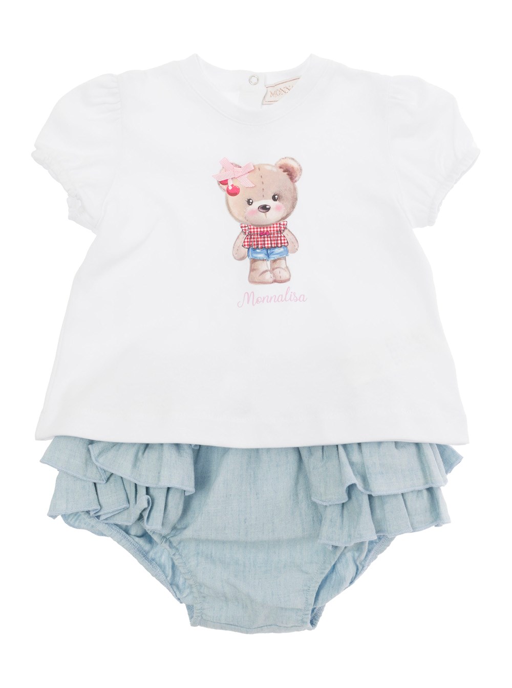 Light Blue and White T-shirt and Culottes Set in Cotton Baby