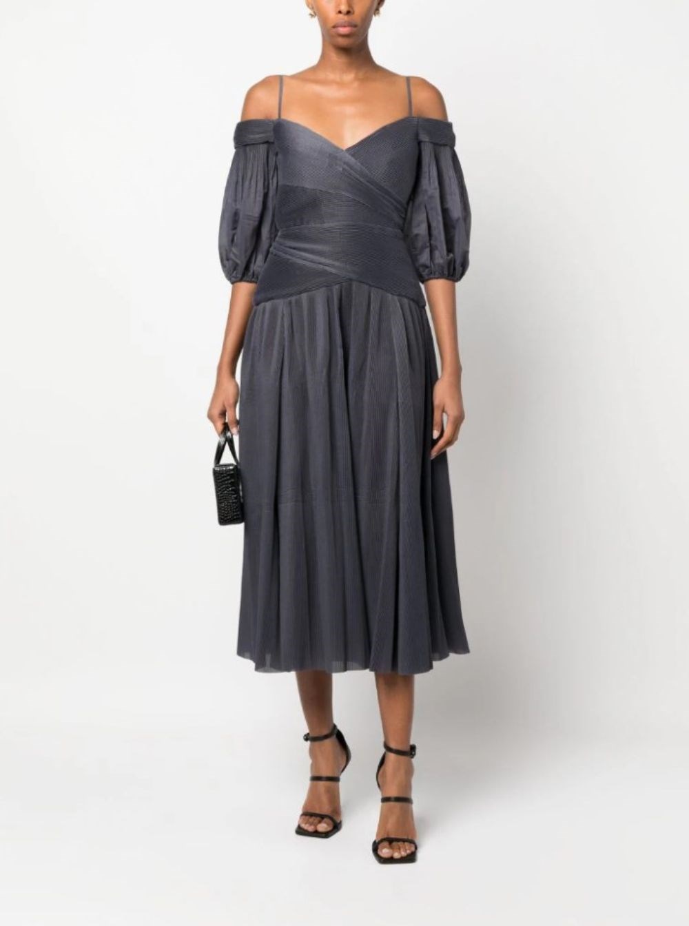 【送料&関税込】Zimmermann Black Off-shoulder Pleated Midi D Zimmermann Black off-shoulder pleated midi dress in black
