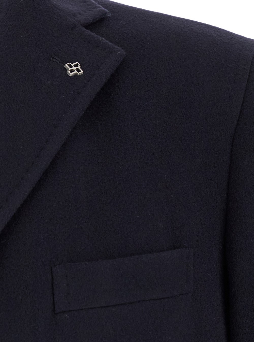 Tagliatore Blue single-breasted coat with logo pin in wool