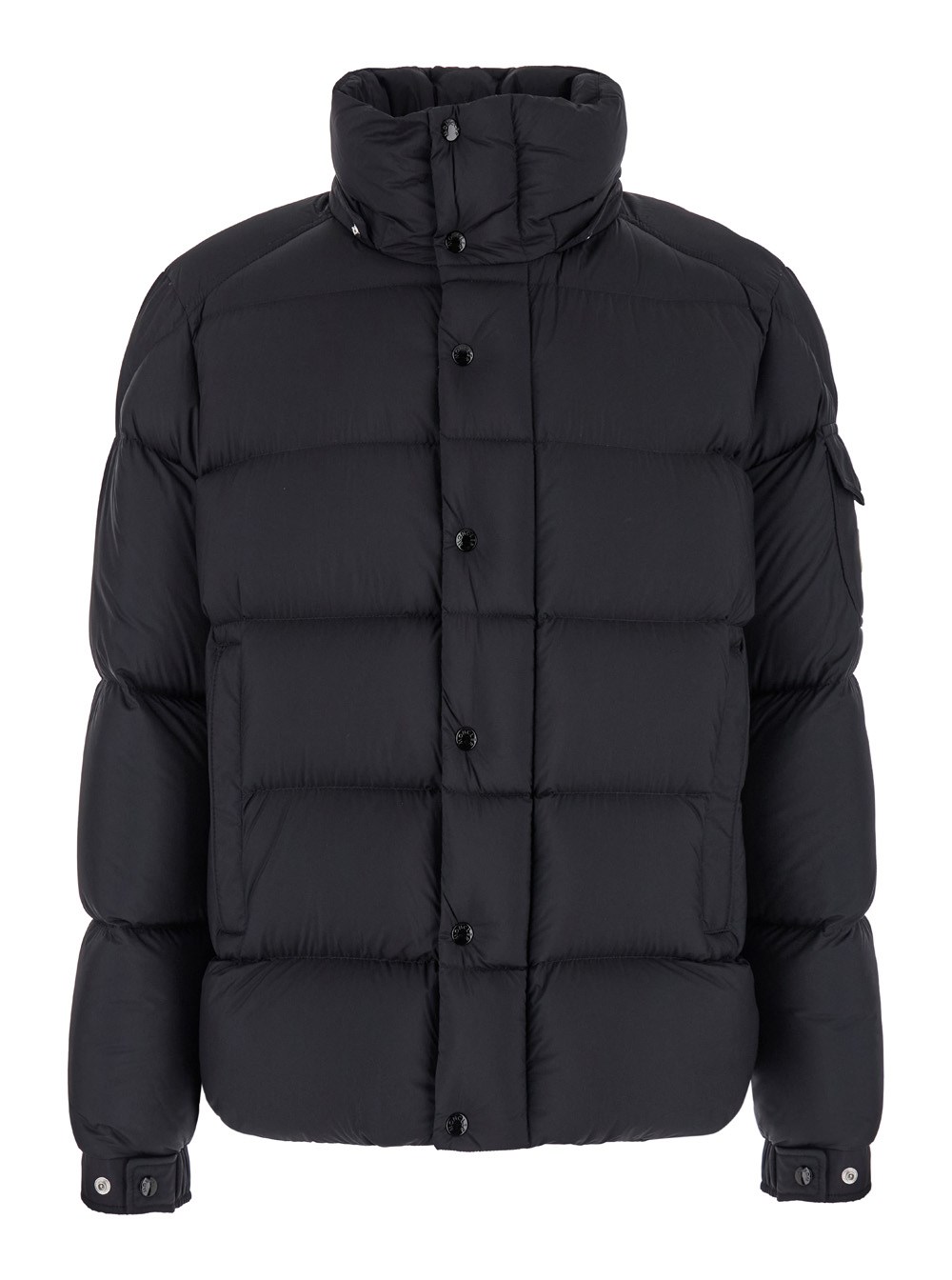 Moncler 'vezere' black down jacket with drawstring hood and logo