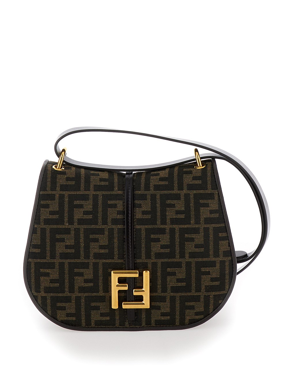 Fendi 'c'mon medium' brown satchel bag with ff logo in ff