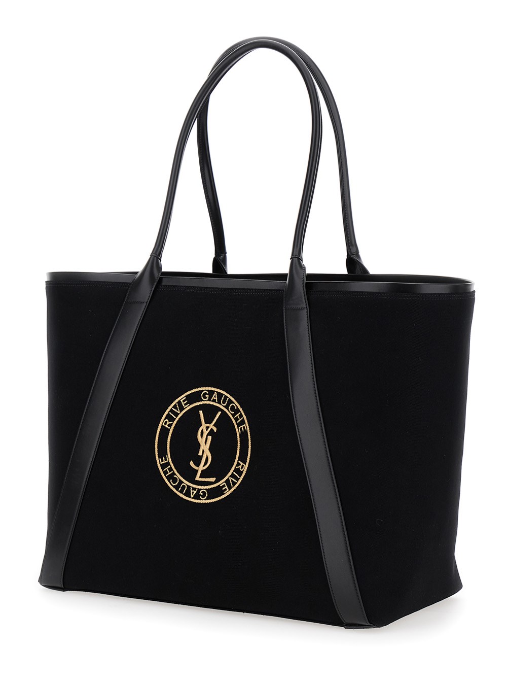 SAINT LAURENT RIVE GAUCHE キャンバストート Saint laurent 'rive gauche' black tote bag with embroidered
