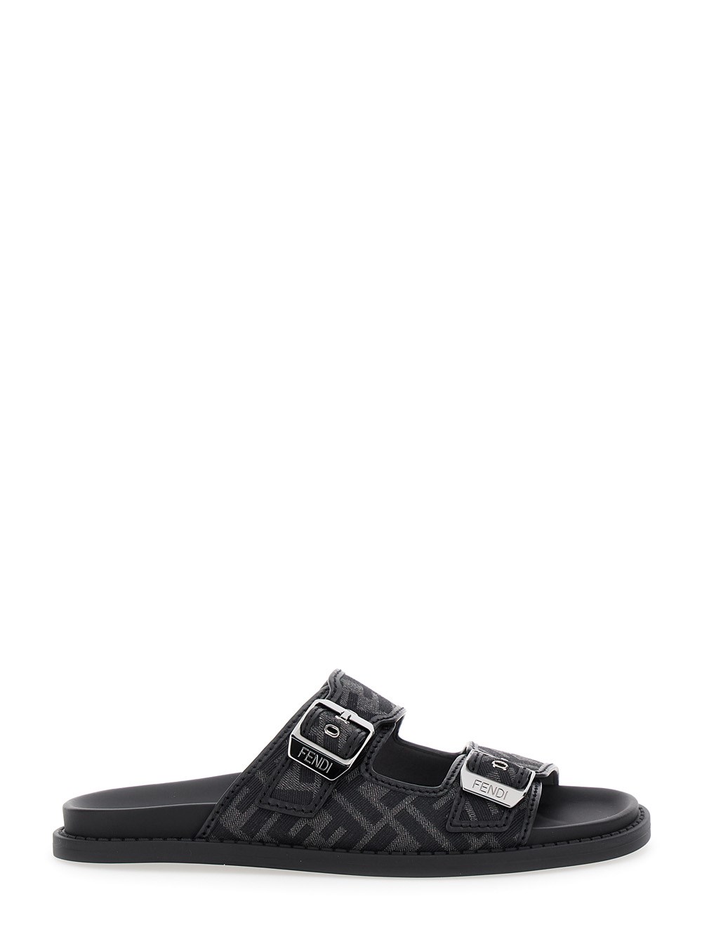 Fendi 'fendi feel' black and grey sandals with engraved logo
