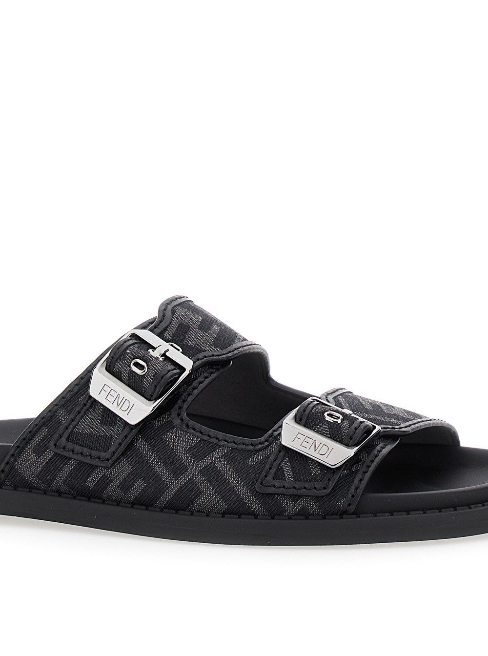 Fendi 'fendi feel' black and grey sandals with engraved logo