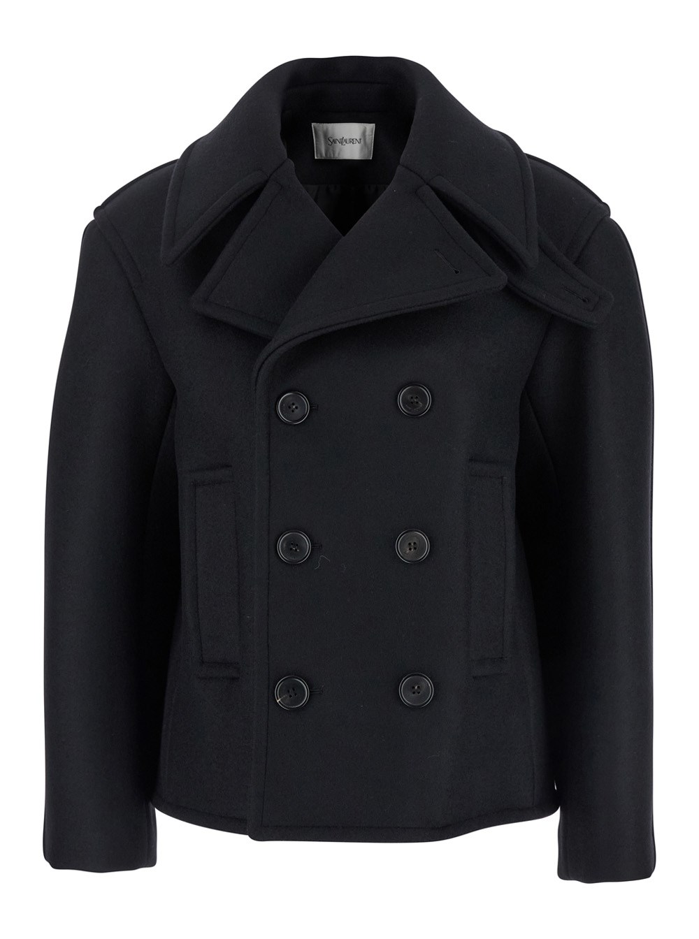 Saint laurent Black double-breasted coat with classic wide