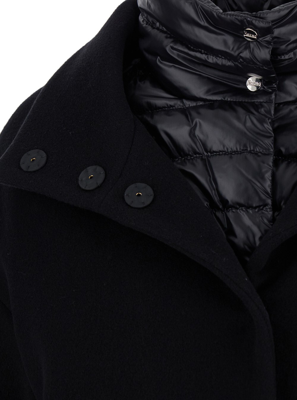 Herno Black padded single-breasted coat in mixed of tech