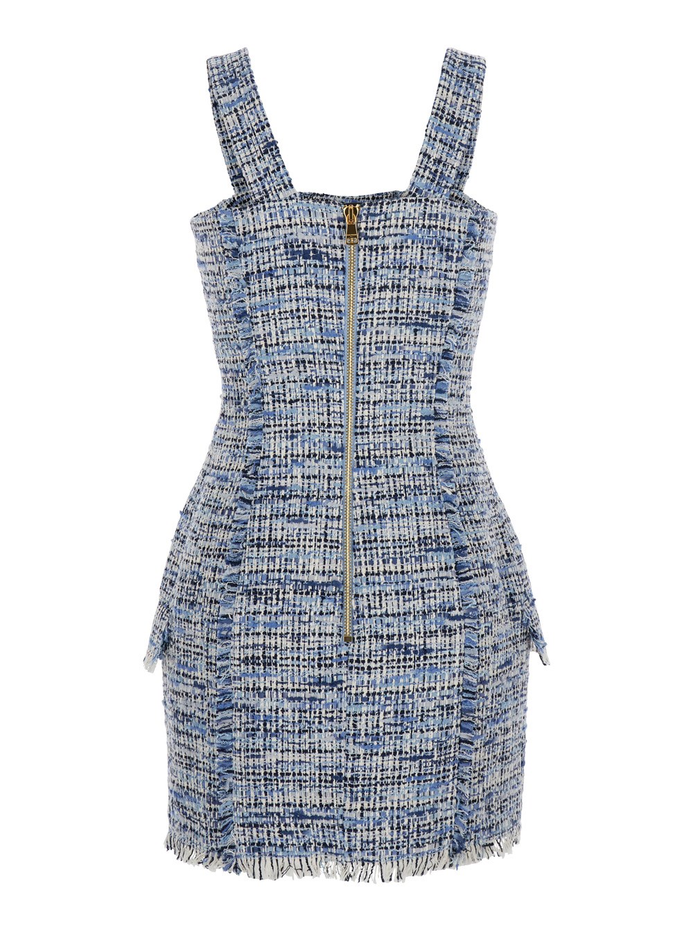 ワンピース BALMAIN Blue Dress with Frayed Details in Tweed Woman Balmain Blue dress with frayed details in tweed woman