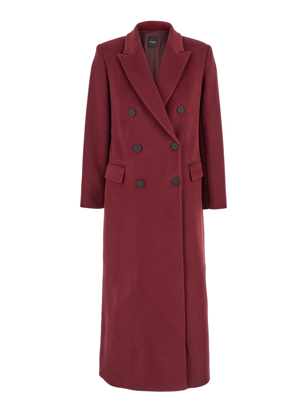 コート PLAIN Long Bordeuax Double-Breasted Coat in Fabric Woman Plain Long bordeuax double-breasted coat in fabric woman