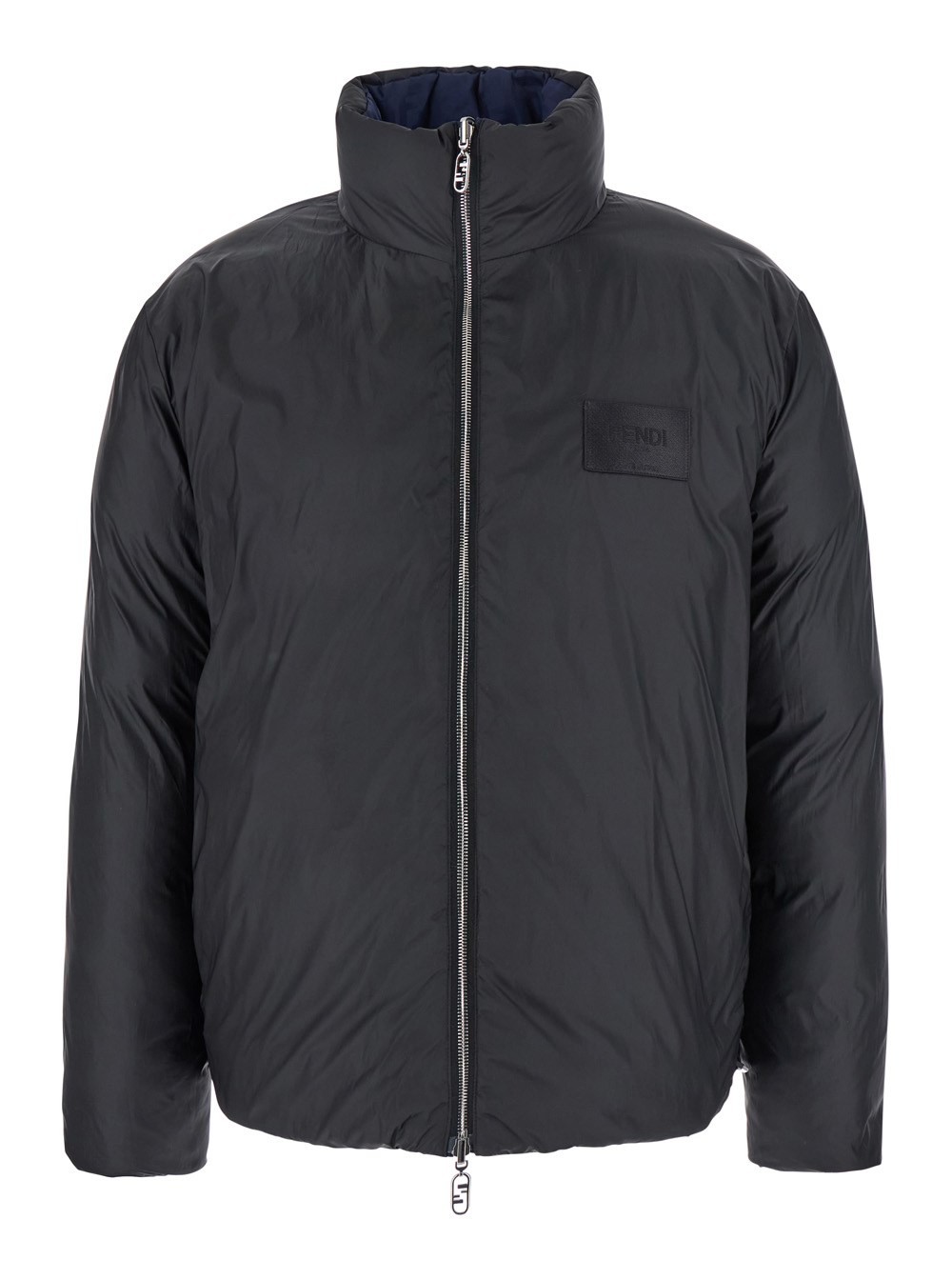 Fendi Blaue wendbare daunenjacke mit all-over-ff-motiv aus