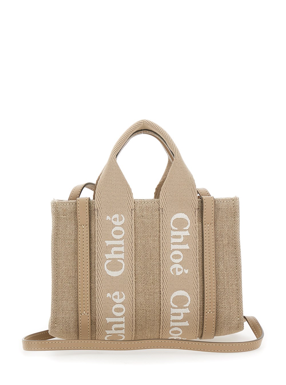 Chloé 'woody' beige handbag with shoulder strap and contrasting