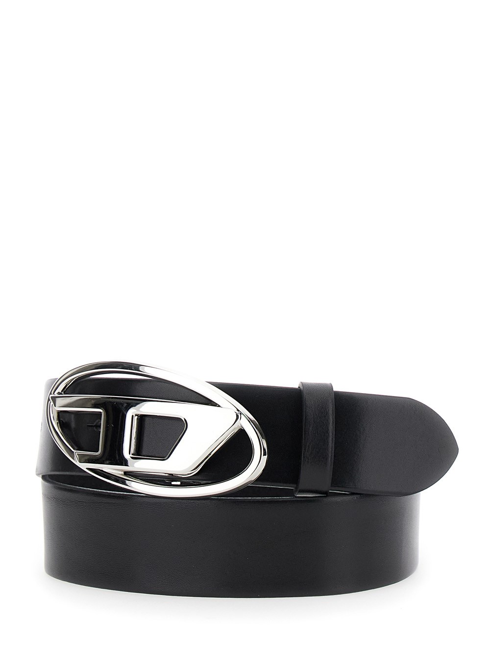 Diesel '1dr' black belt with logo buckle in leather woman