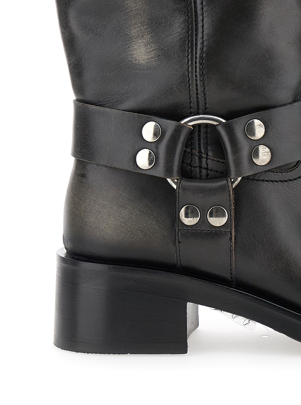 Strategia Black ankle boots with studs and ring in leather woman