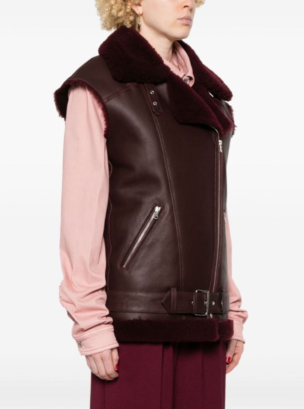 Federica tosi Gilet con revers classici ampi in pelle bordeaux