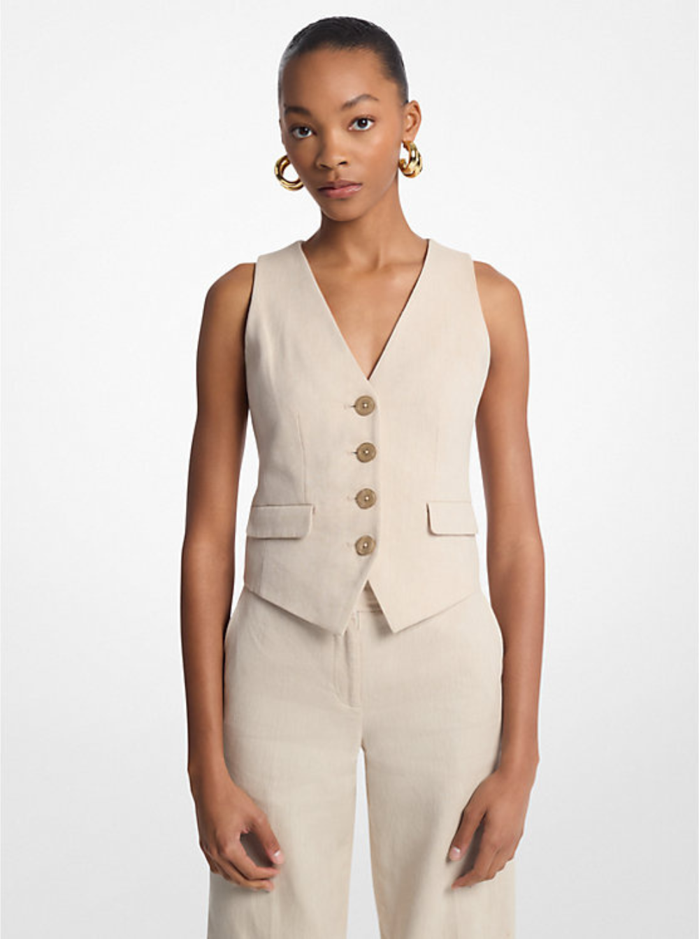 Michael michael kors Beige vest with v neck in linen and