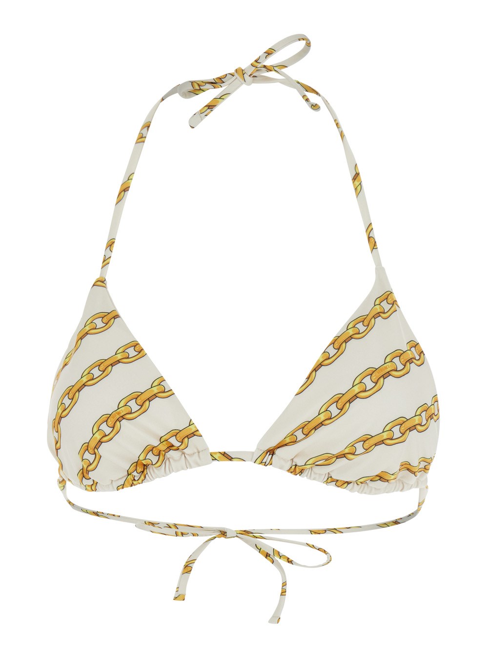 Versace White bikini top with all-over chain print in tech