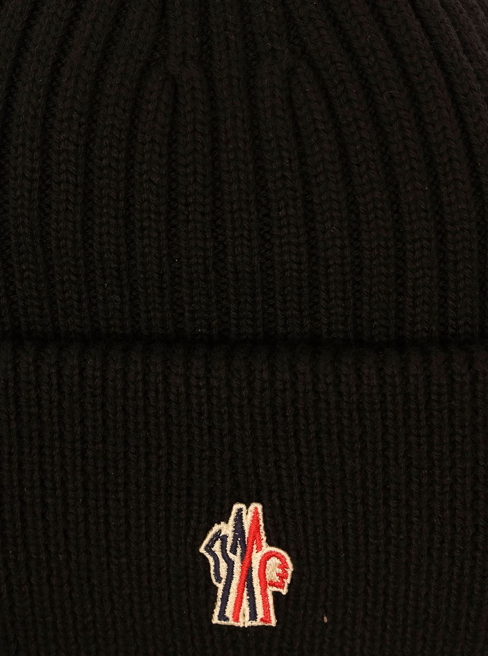 Moncler grenoble Black ribbed beanie with logo patch in wool man
