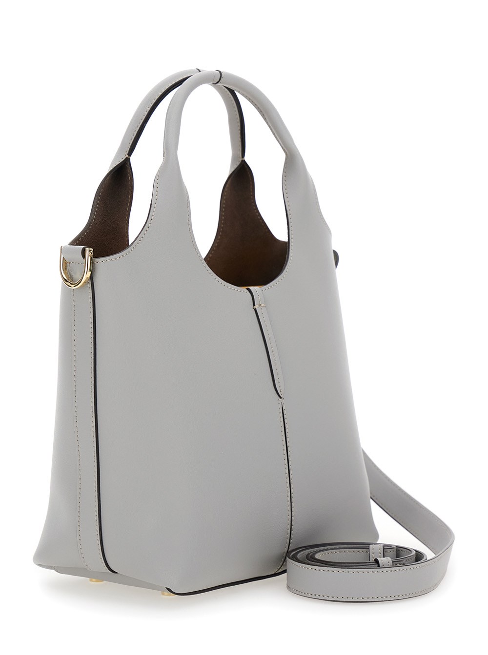 Tod's 'ebr mini' grey shoulder bag with logo metal plate in