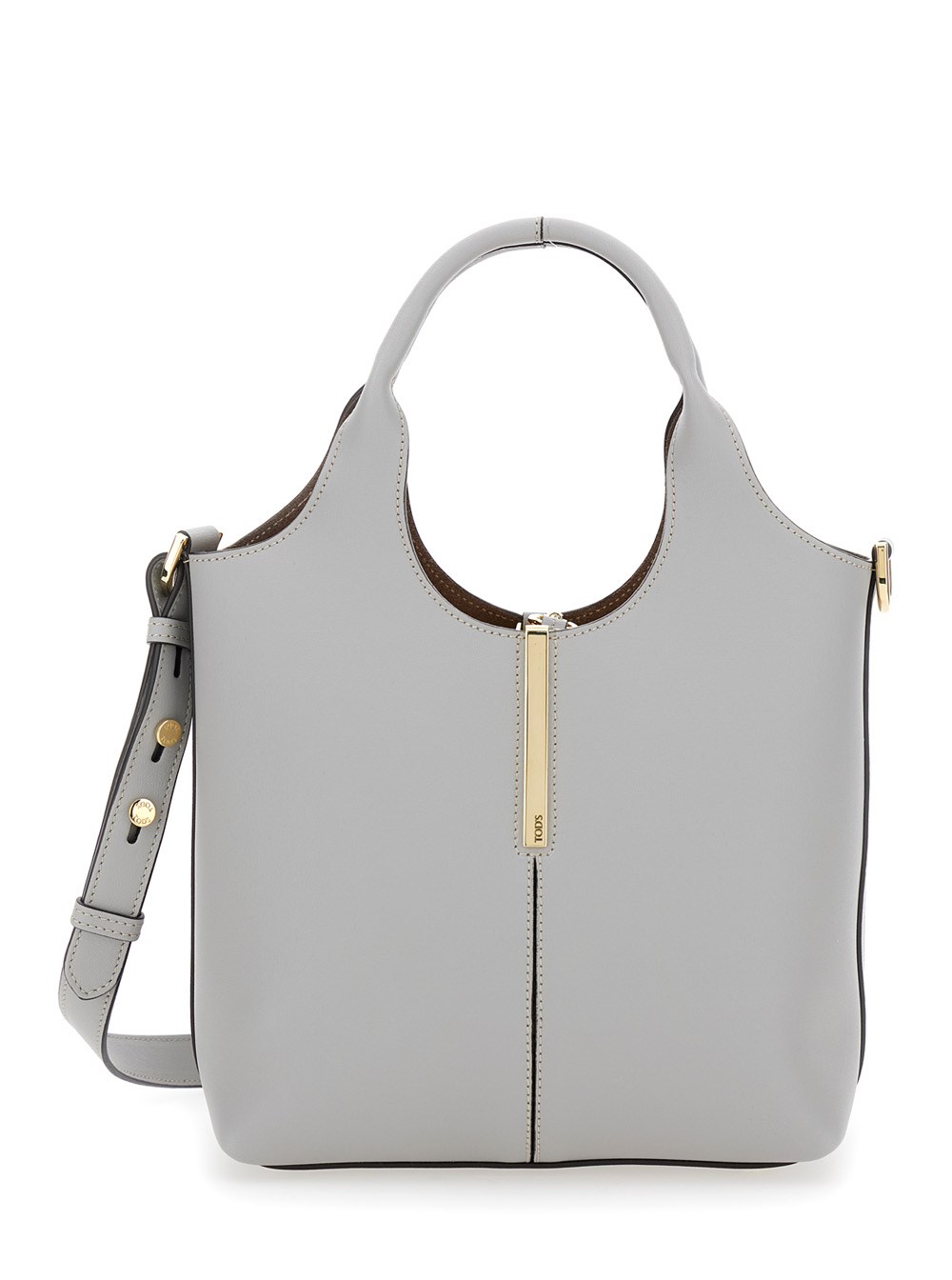 Tod's 'ebr mini' grey shoulder bag with logo metal plate in