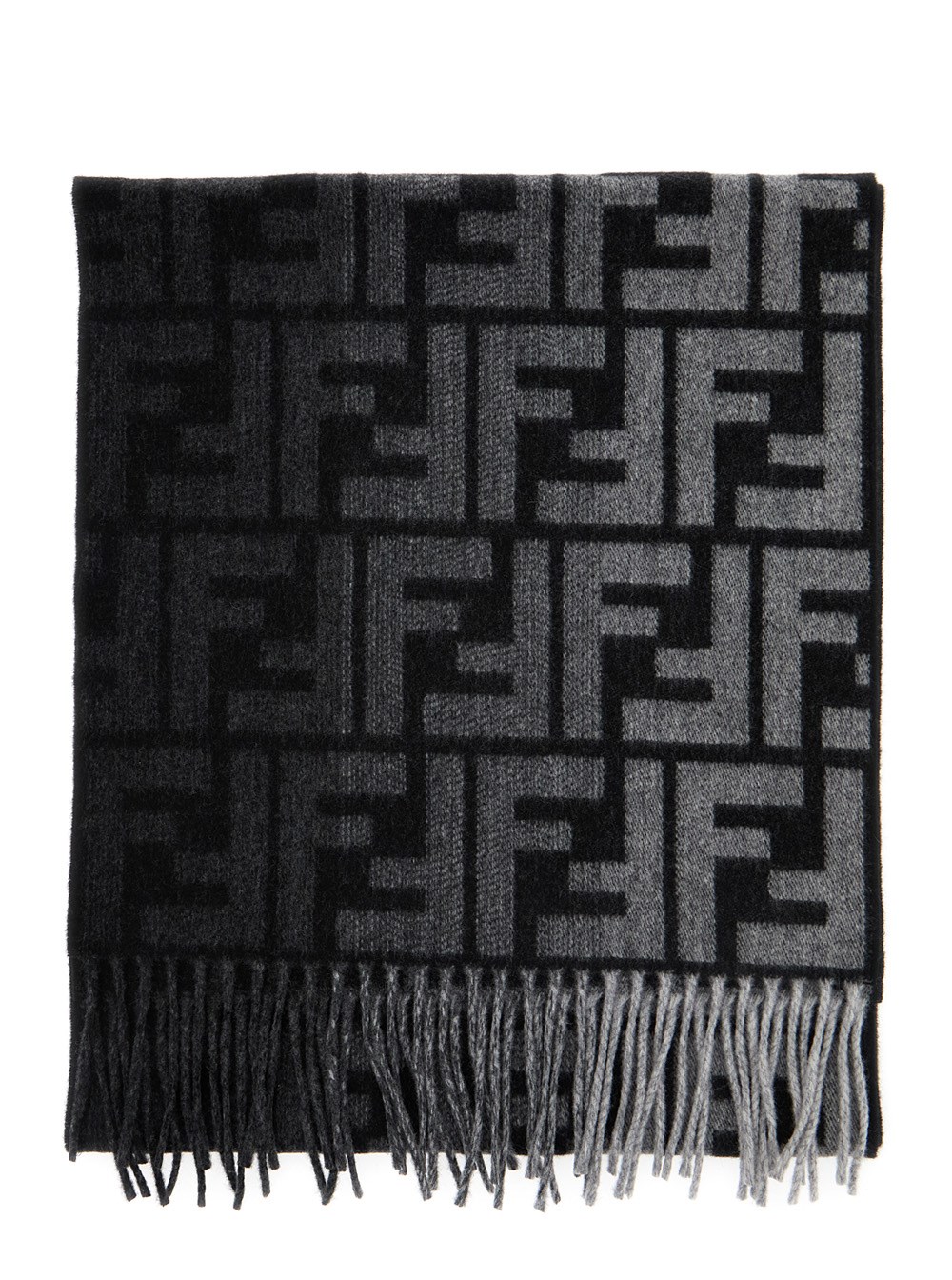 Fendi Grey rectangular scarf with all-over ff motif in wool