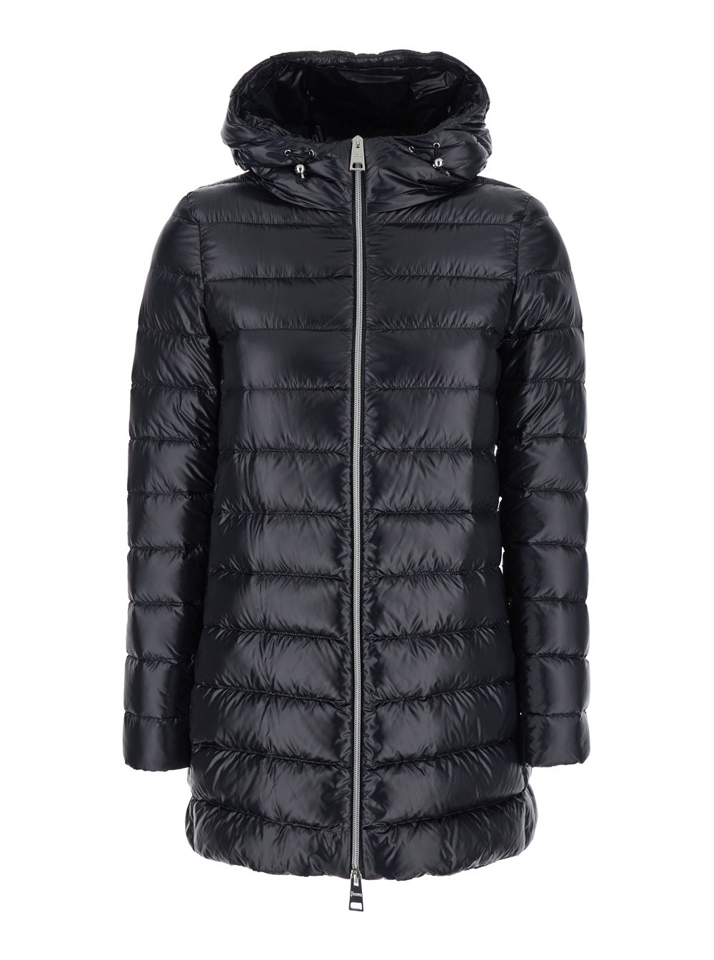 Herno Black down jacket with fixed hood and two front welt