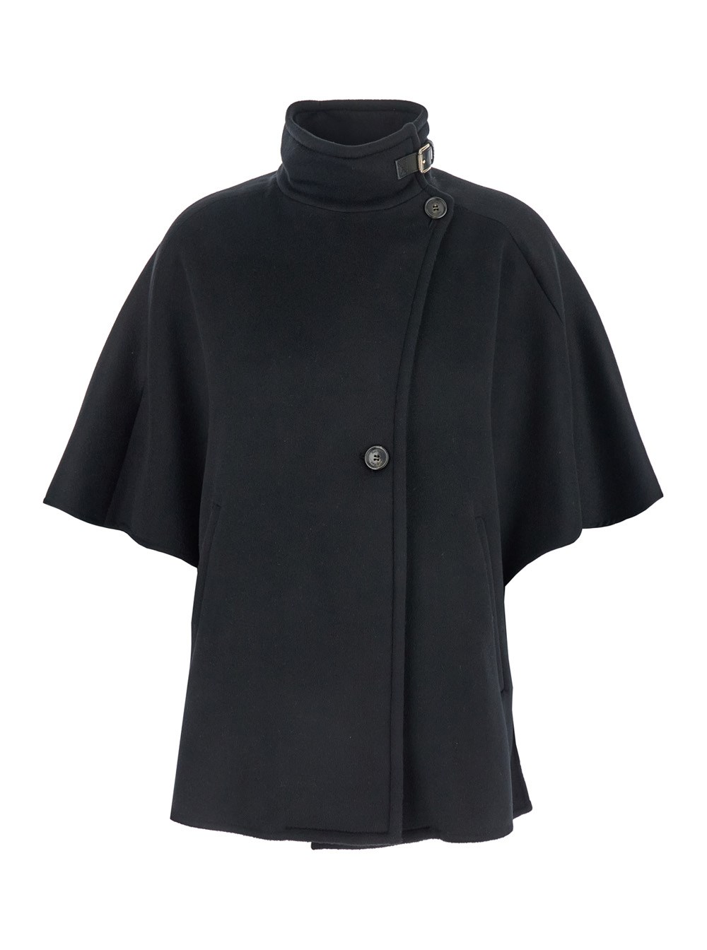 ポンチョ・ケープ Max Mara Derrik' Black Cashmere Cape Max mara 'derrik' blackturtleneck cape with buckle detail on