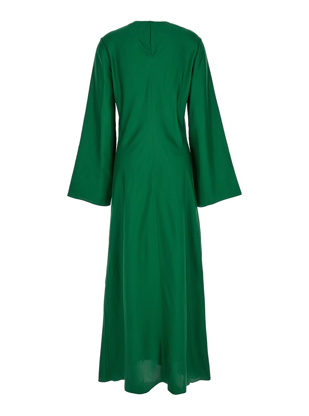 Green Long Crewneck Dress in Silk Woman Green Long Crewneck Dress in Silk Woman